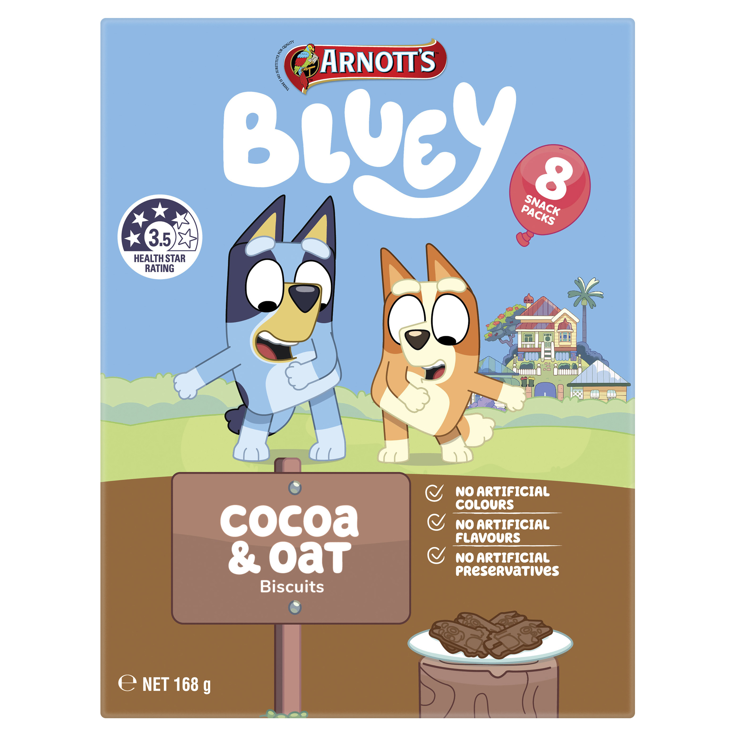 Arnott's Bluey Biscuits Cocoa & Oat 8 Pack 168g pack