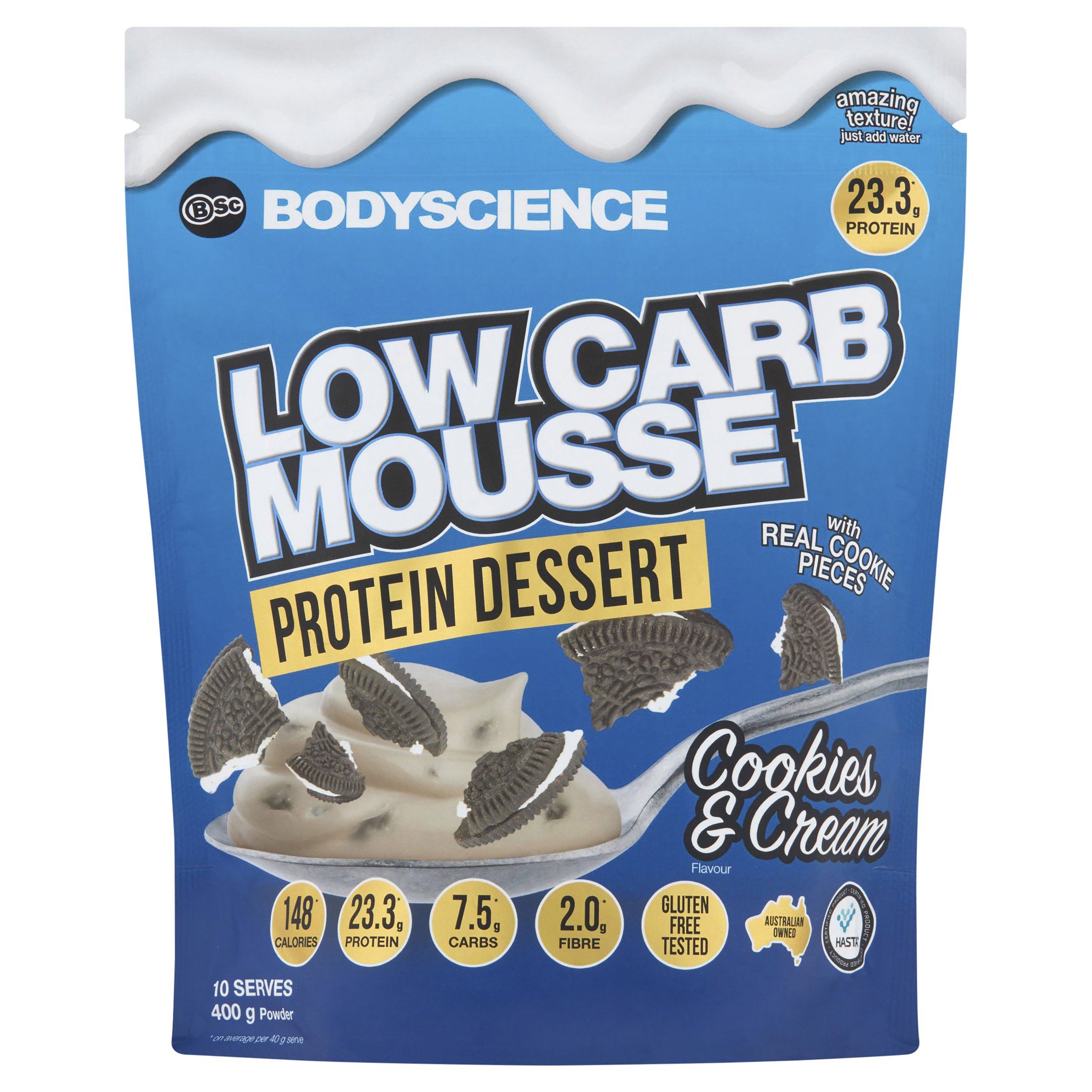 BSc Low Carb Mousse Protein Dessert Powder Cookies & Cream Flavour 400g pack
