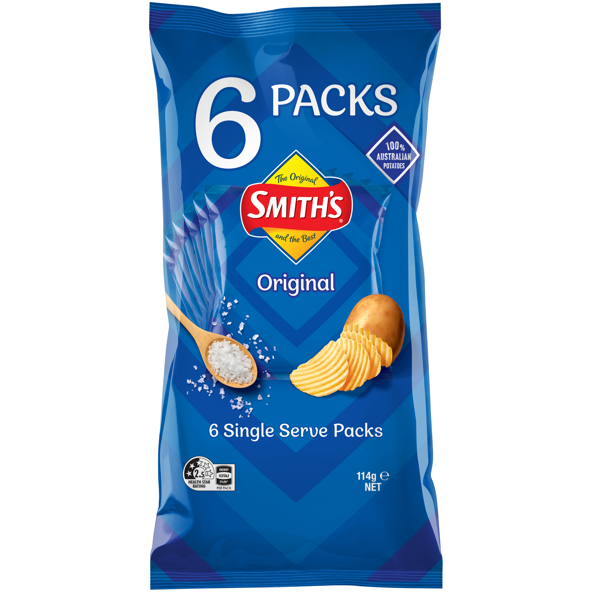 Smith's Original Crinkle Cut Potato Chips 6 Pack (114g) pack