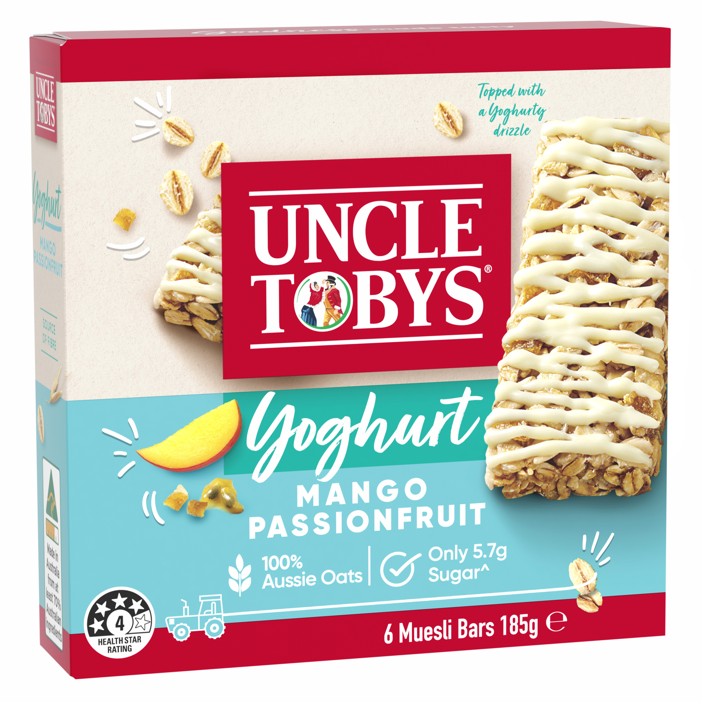 UNCLE TOBYS Muesli Bars Yoghurt Mango Passionfruit x6 185g pack
