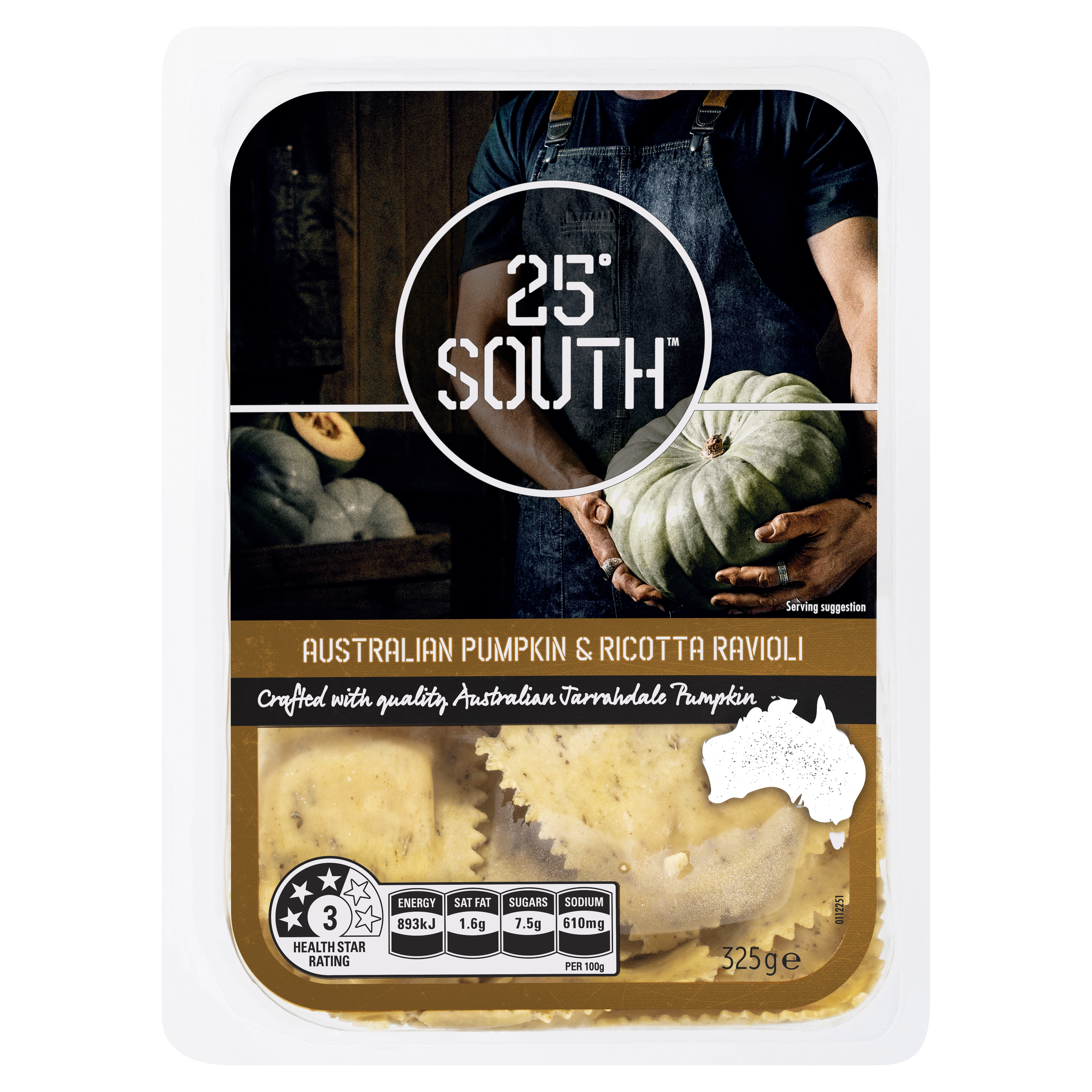 25 Degrees South Native Pumpkin Ricotta Ravioli Pasta 325g pack