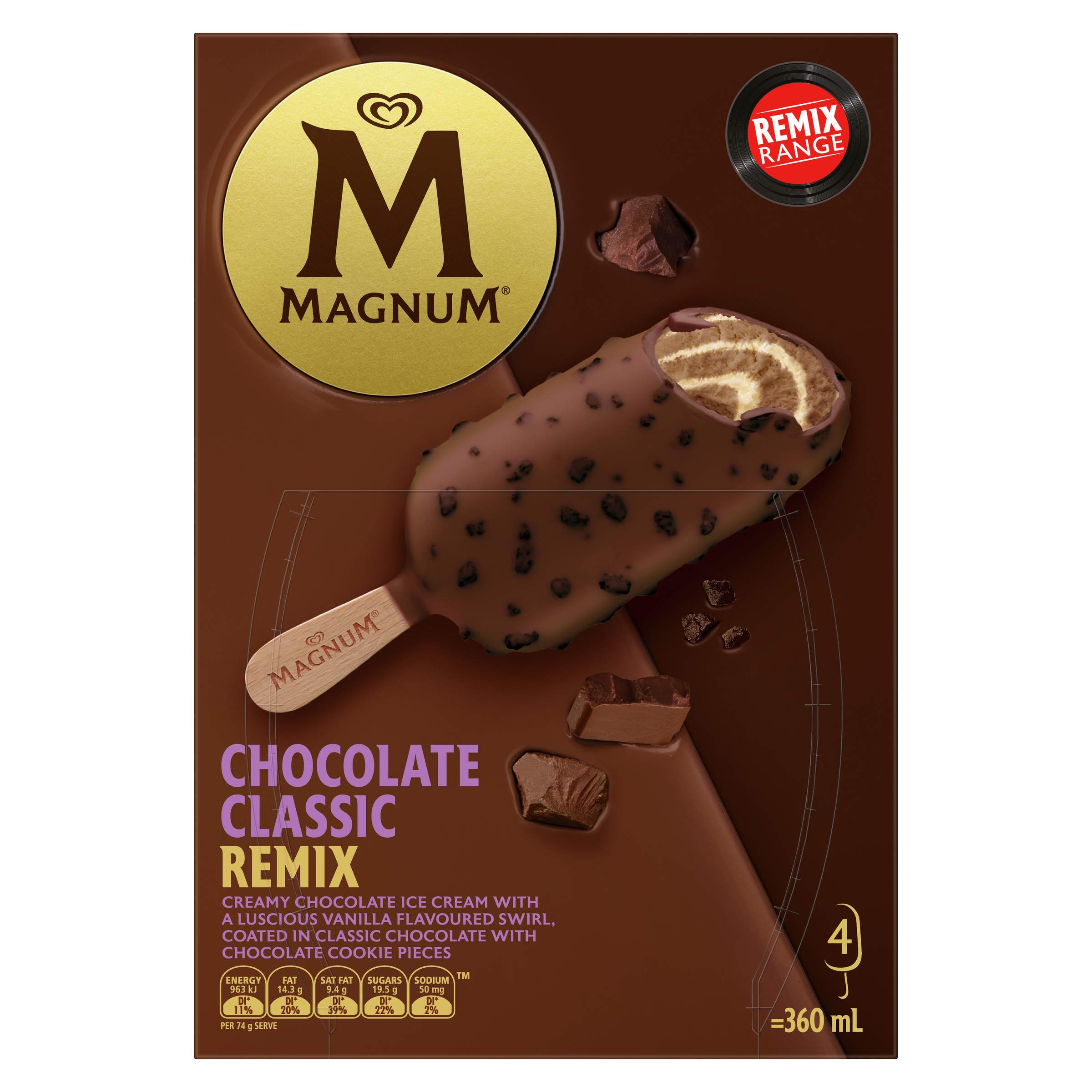 Magnum Chocolate Classic Remix Ice Cream Sticks 4 x 90ml pack
