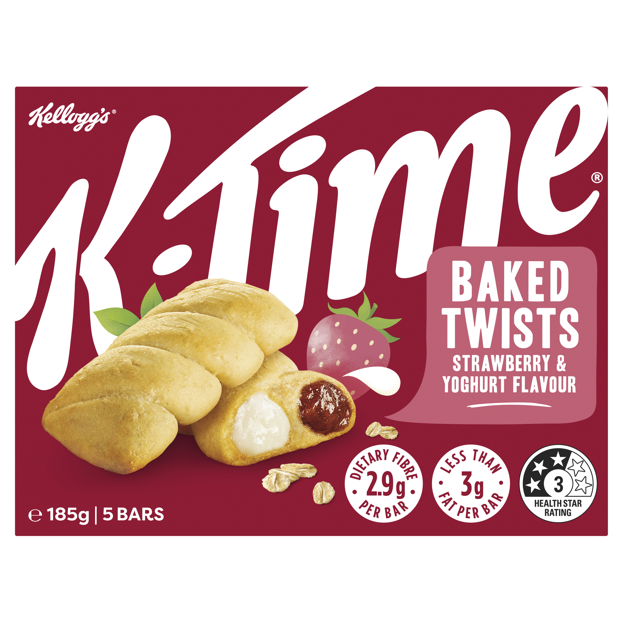 Kellogg's K-Time  Baked Twists Strawberry & Yoghurt Flavour e185g (5 x 37g) pack