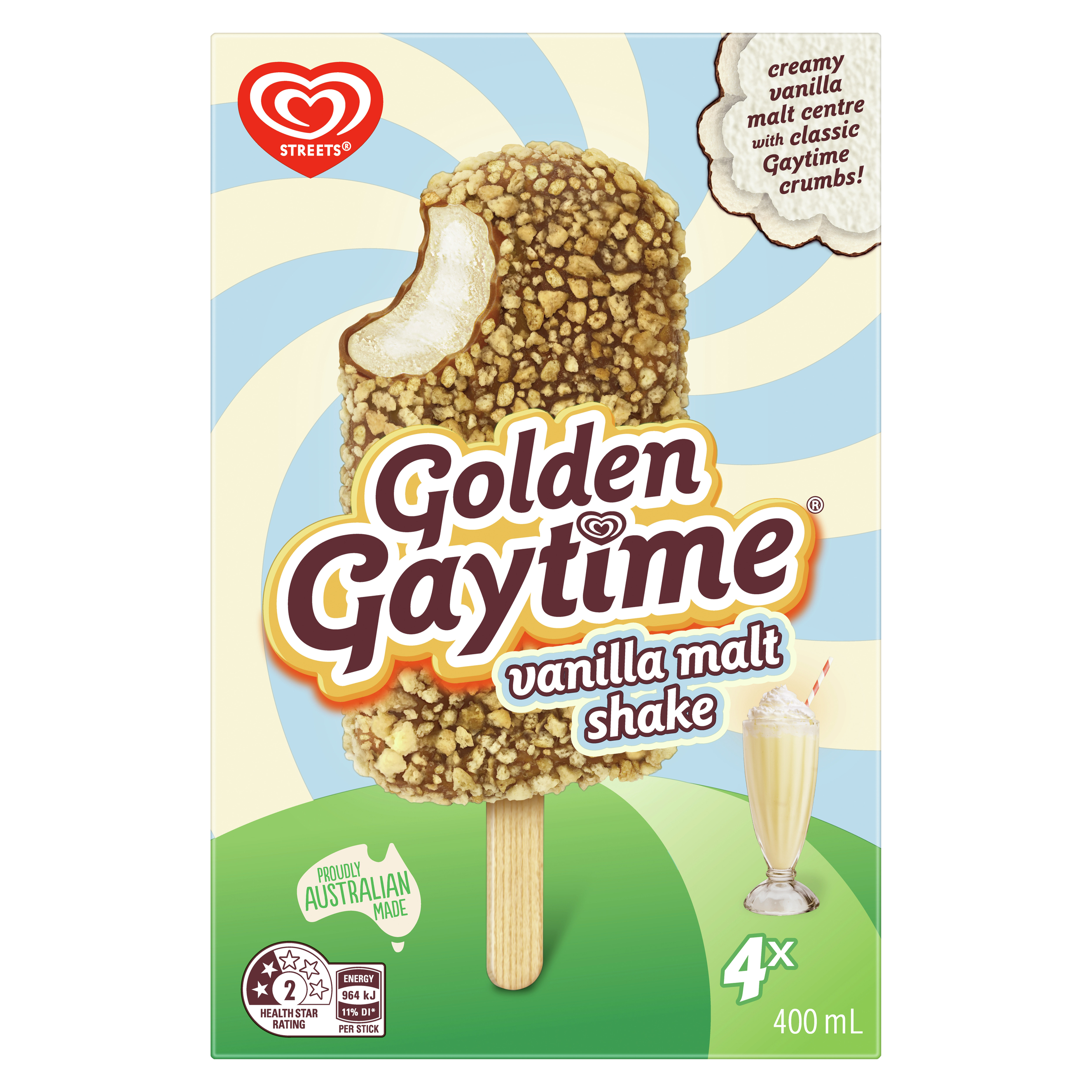 STREETS Golden Gaytime Ice Confection Vanilla Malt Shake MP4 400 ML pack
