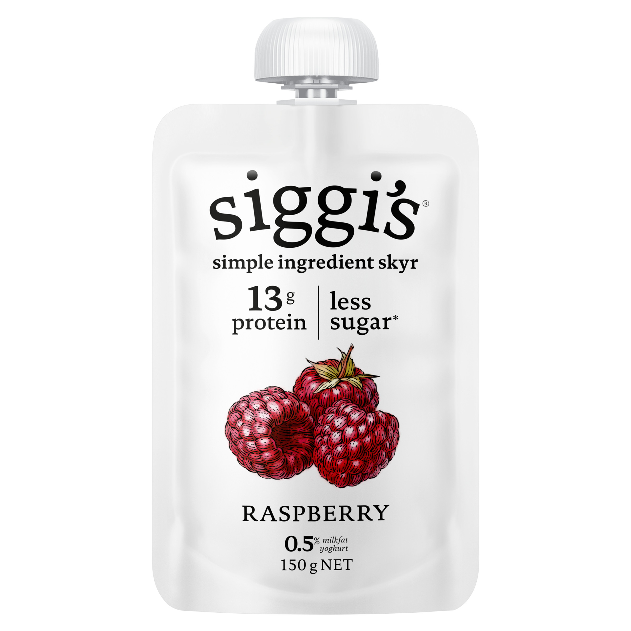 siggi's Yoghurt Pouch Raspberry 150 g — Icelandic skyr yoghurt, low sugar high protein