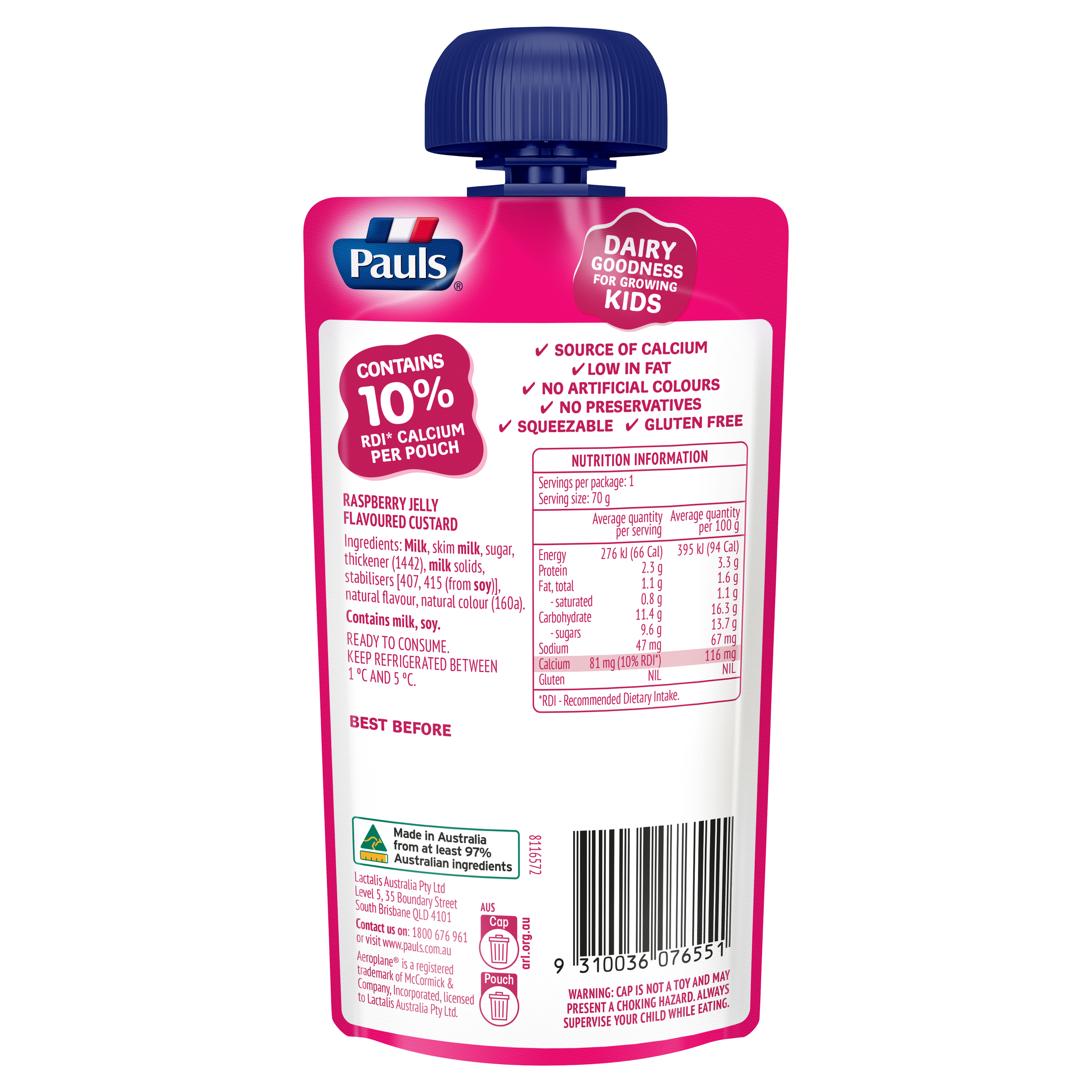 Pauls Aeroplane Jelly Raspberry Flavoured Custard 70g pack