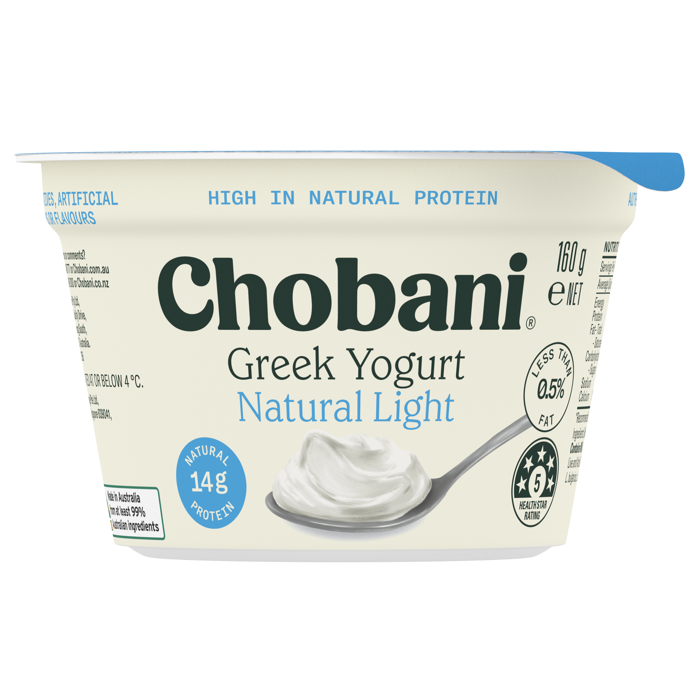 Chobani Greek Yogurt Natural Light 160g — low fat Greek yoghurt, no additives
