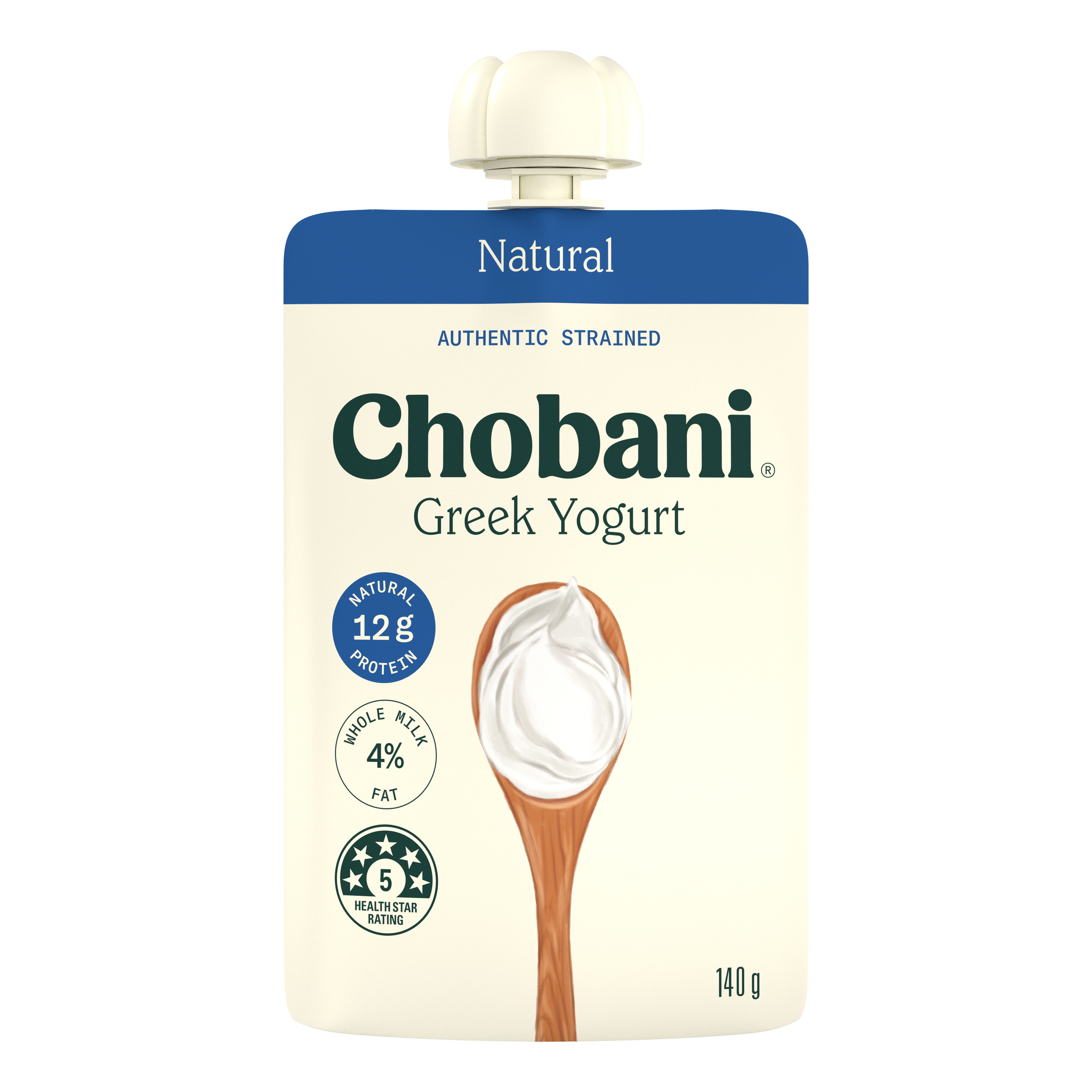 Chobani Greek Yogurt Natural Pouch 140g — additive-free yoghurt for kids lunchbox