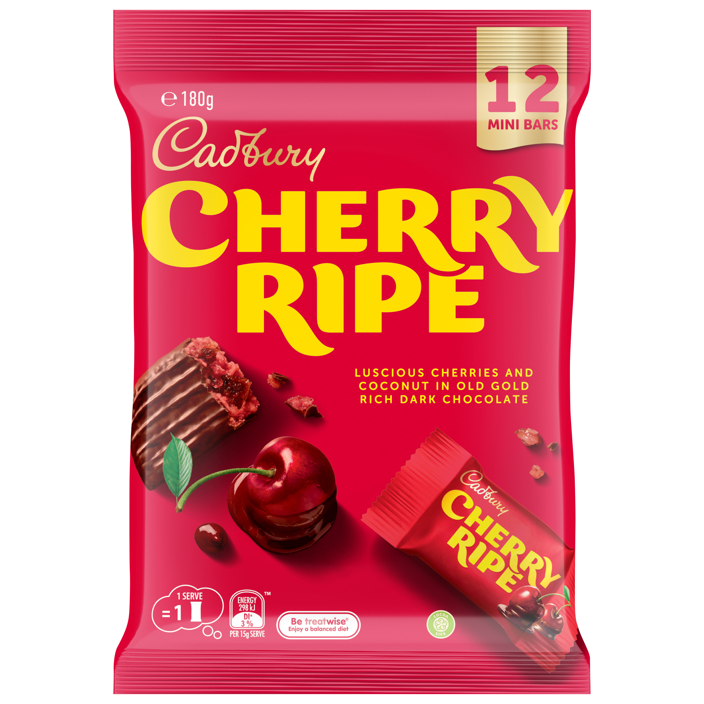 Cadbury Cherry Ripe Sharepack Chocolate 12 Pack 180g pack