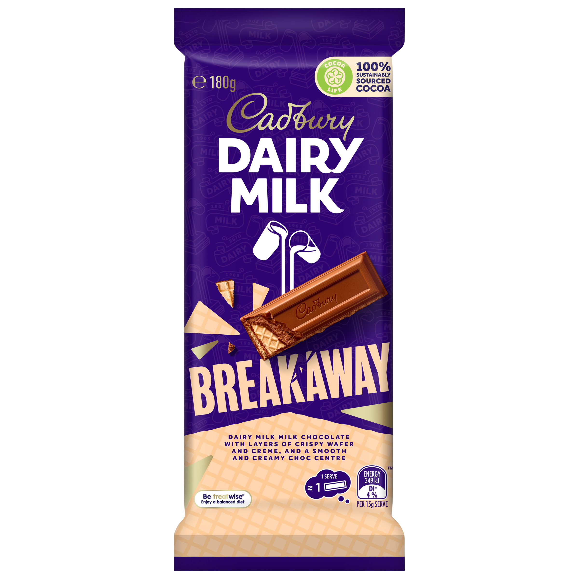 Cadbury Dairy Milk Breakaway Chocolate Block 180g pack