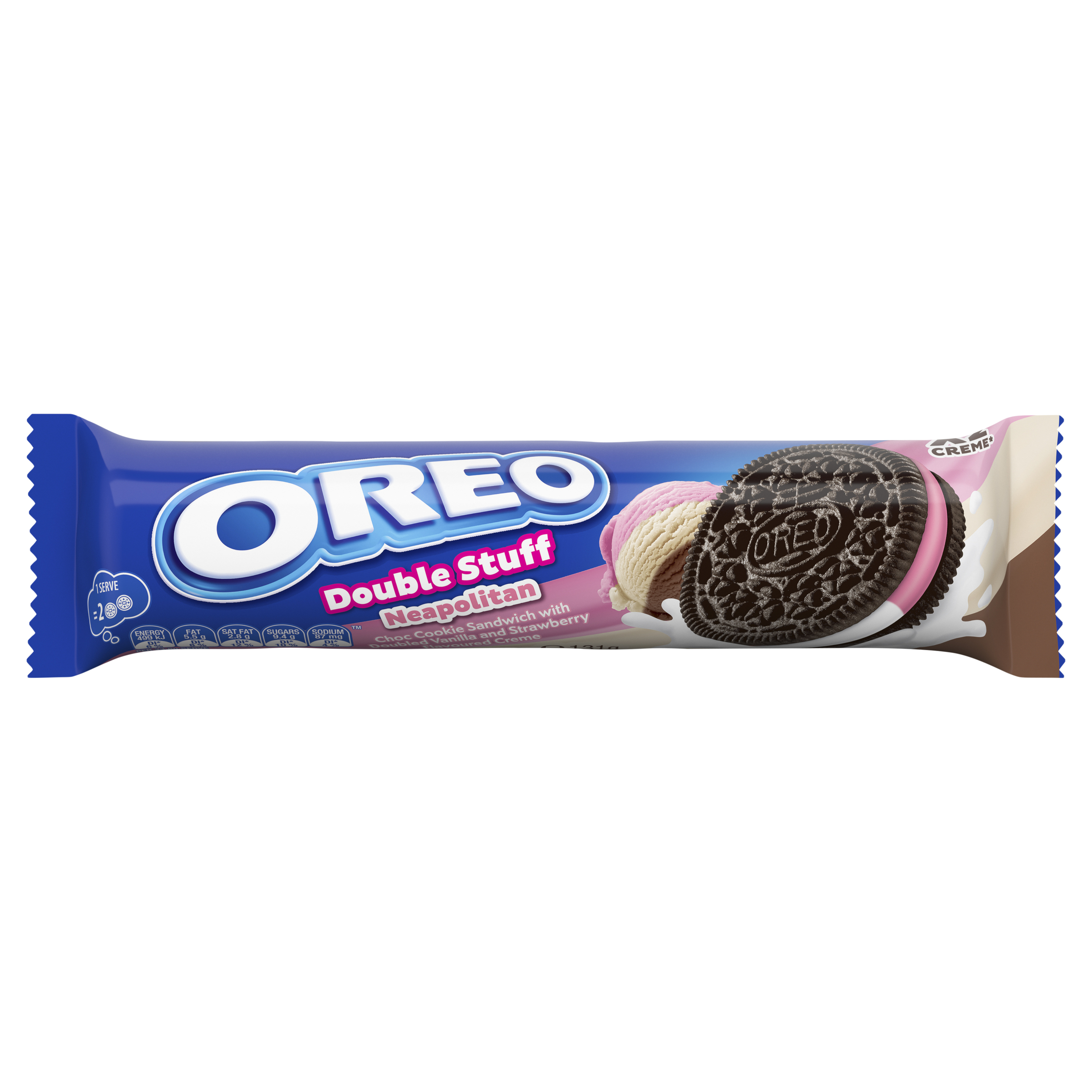 OREO Double Stuff Neapolitan flavoured Sandwich Biscuits 131g pack