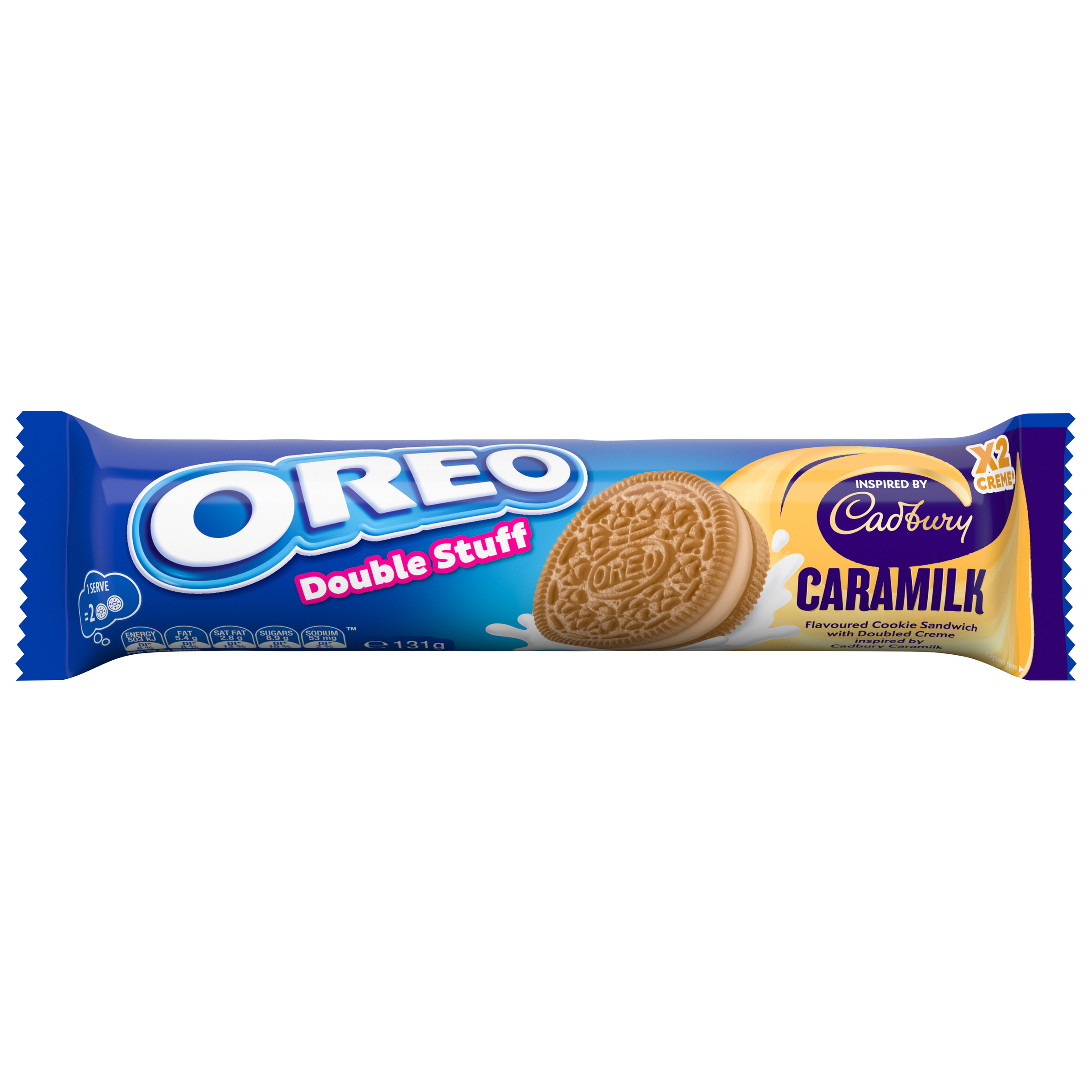 OREO Double Stuff sandwich biscuits inspired by Cadbury Caramilk 131g pack