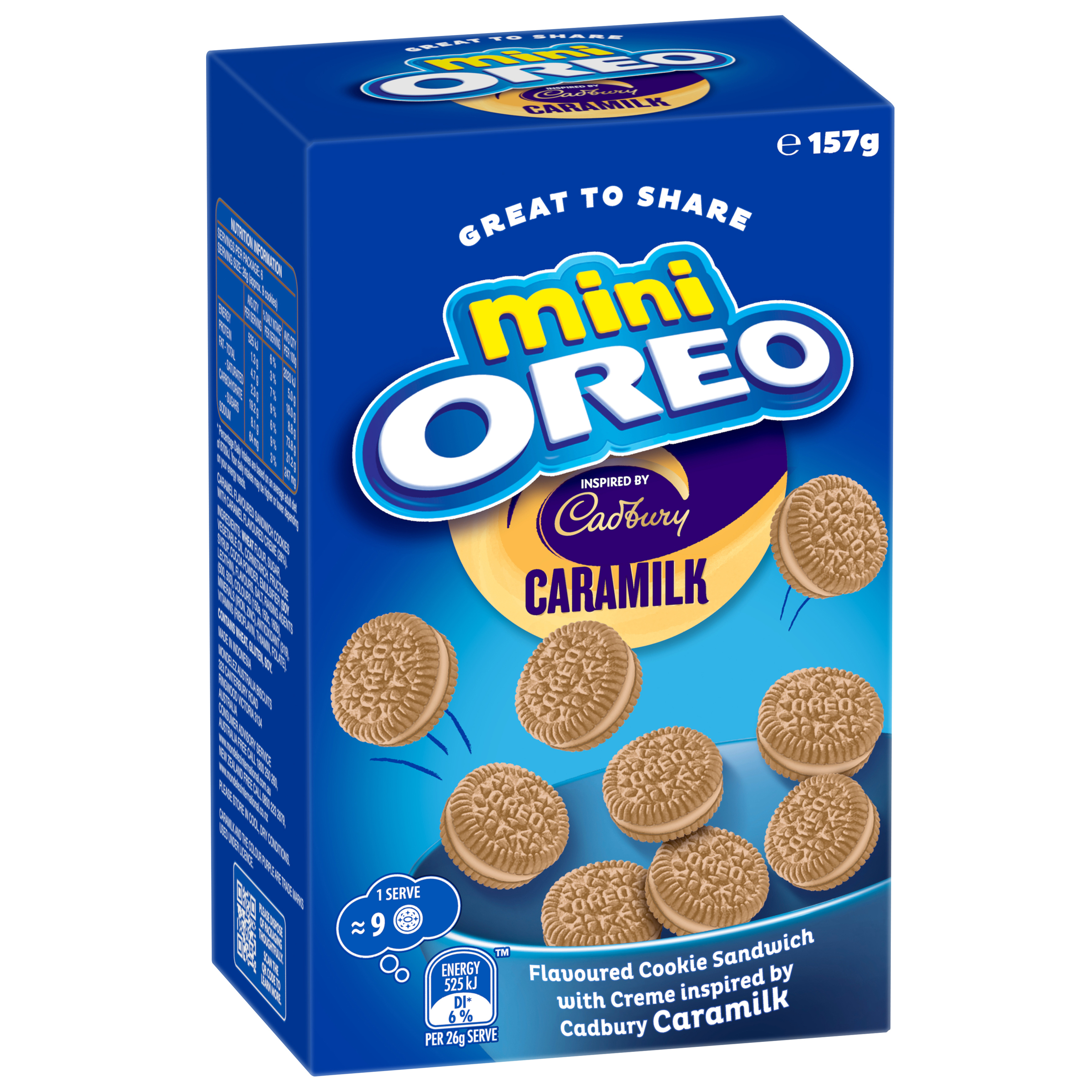 OREO Mini Sandwich Biscuits inspired by Cadbury Caramilk 157g pack