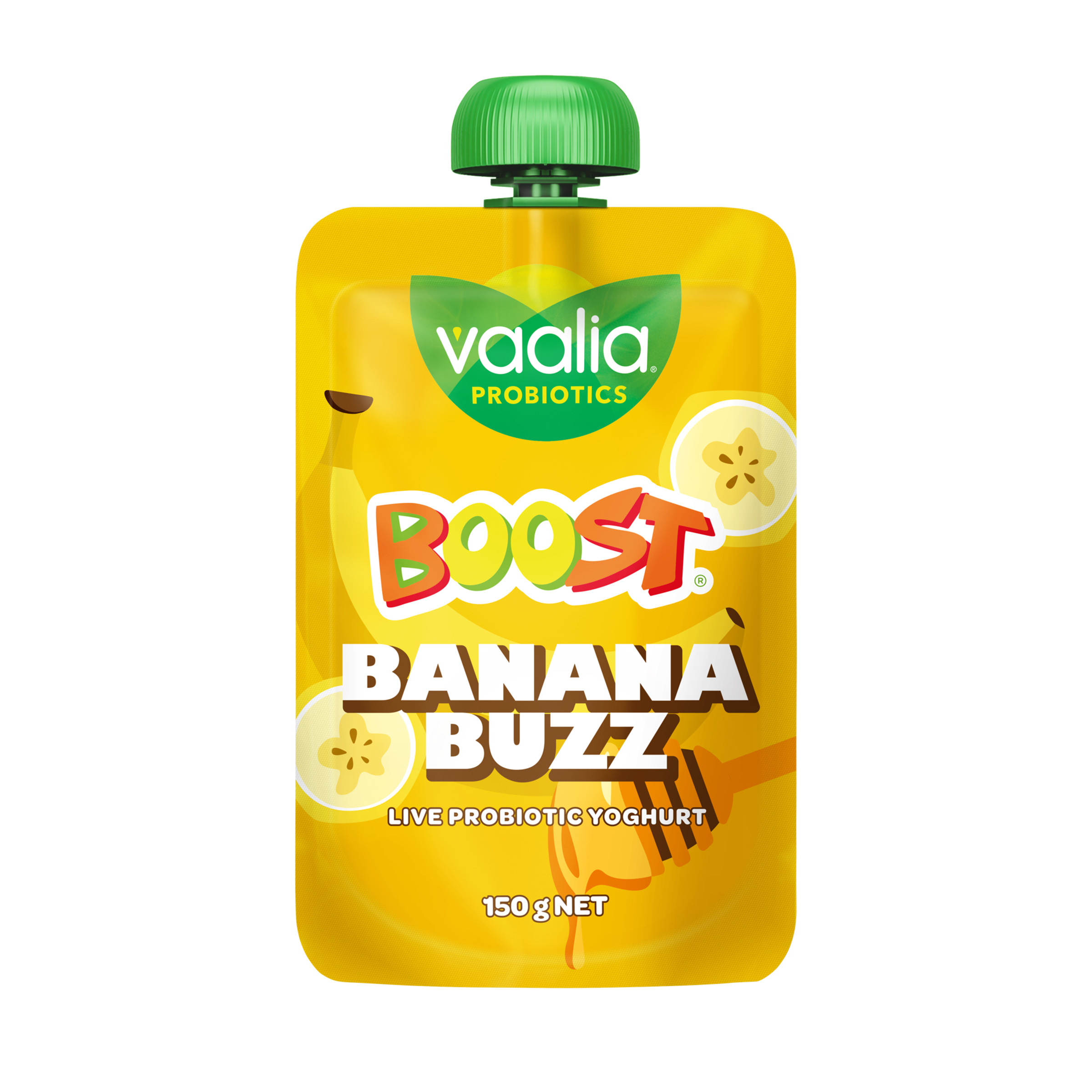 Vaalia Boost Banana Buzz Pouch Yoghurt 150g pack