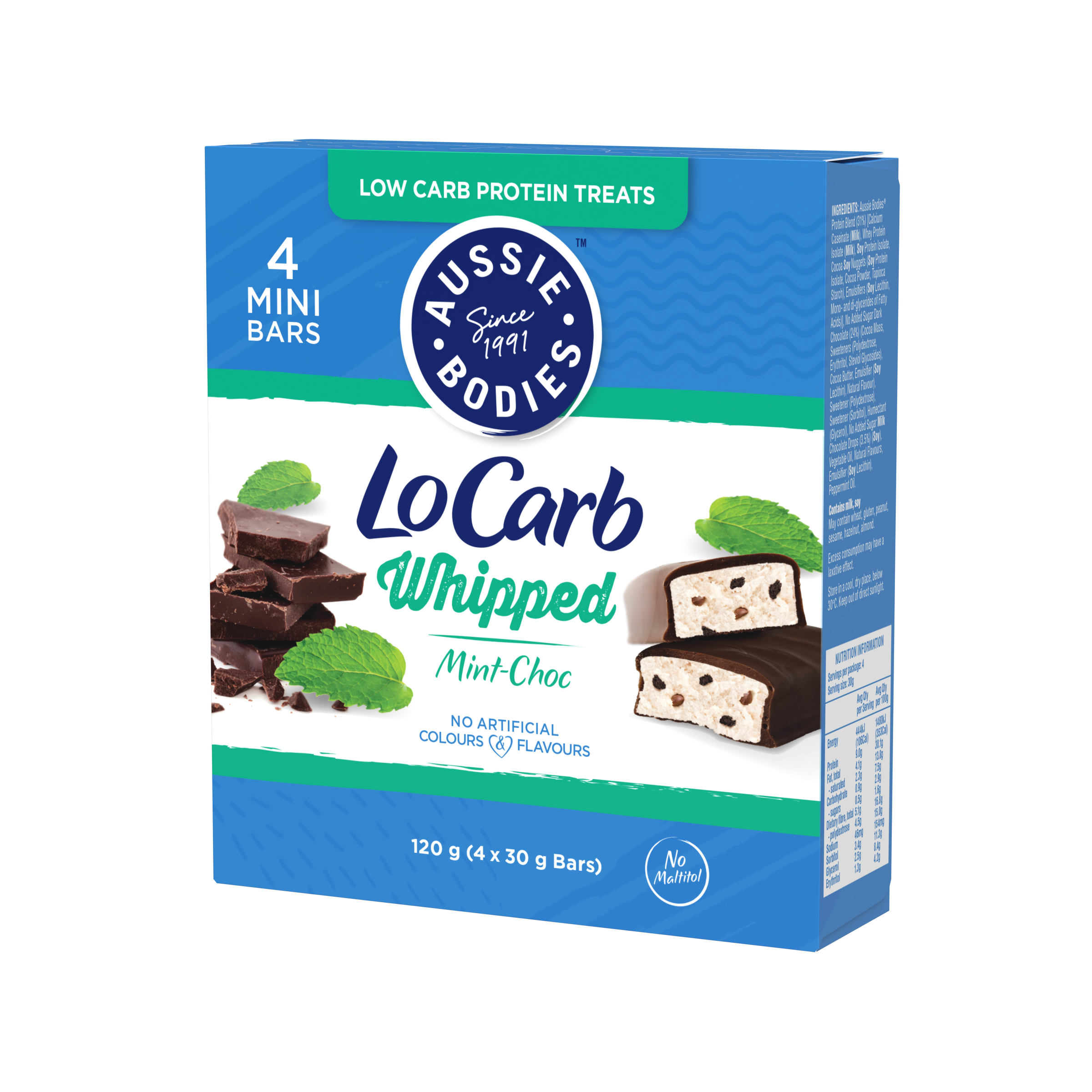 Aussie Bodies Lo Carb Protein Bar  Whipped Mint-Choc 4x30g pack