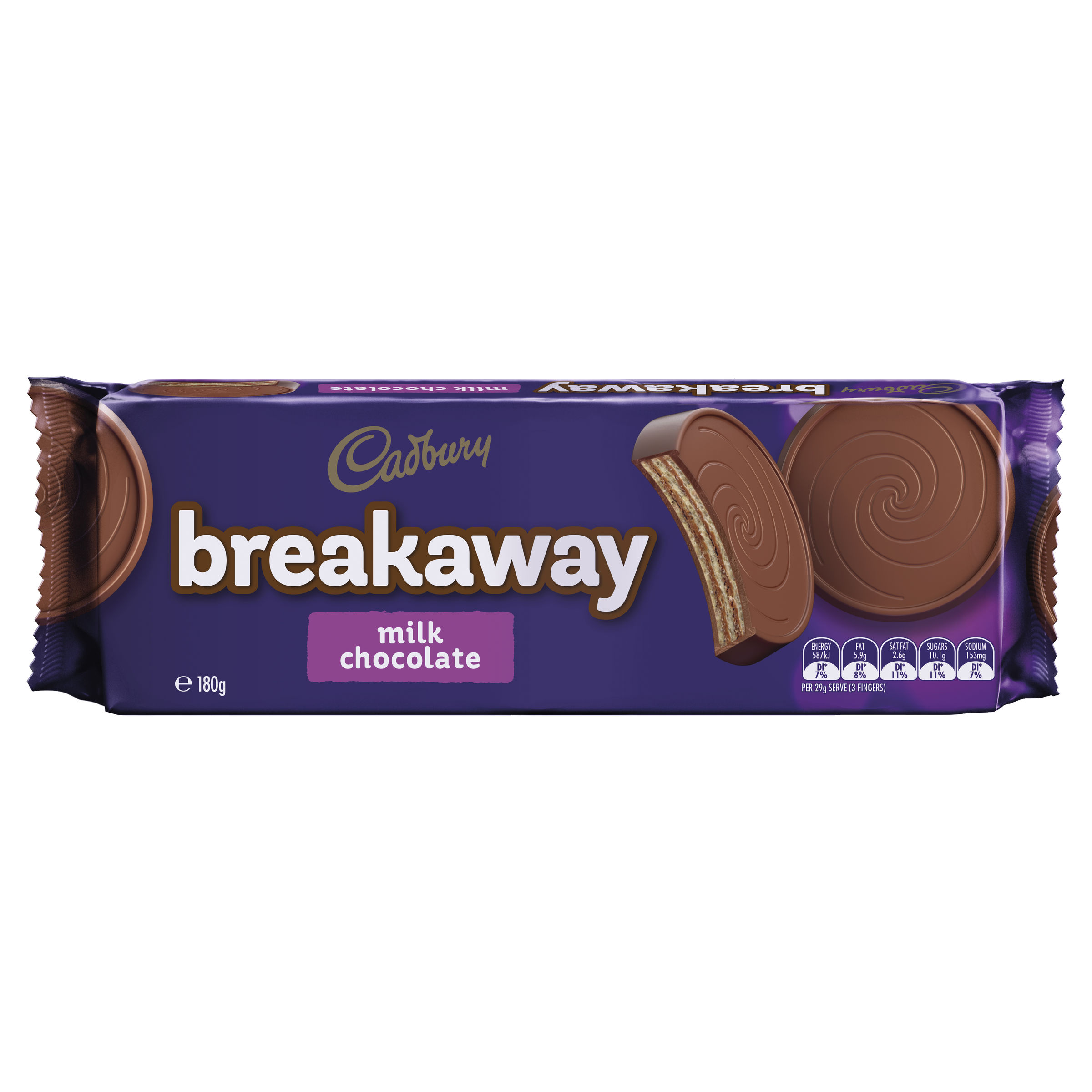 Cadbury Breakaway Milk Chocolate Biscuits 180g pack