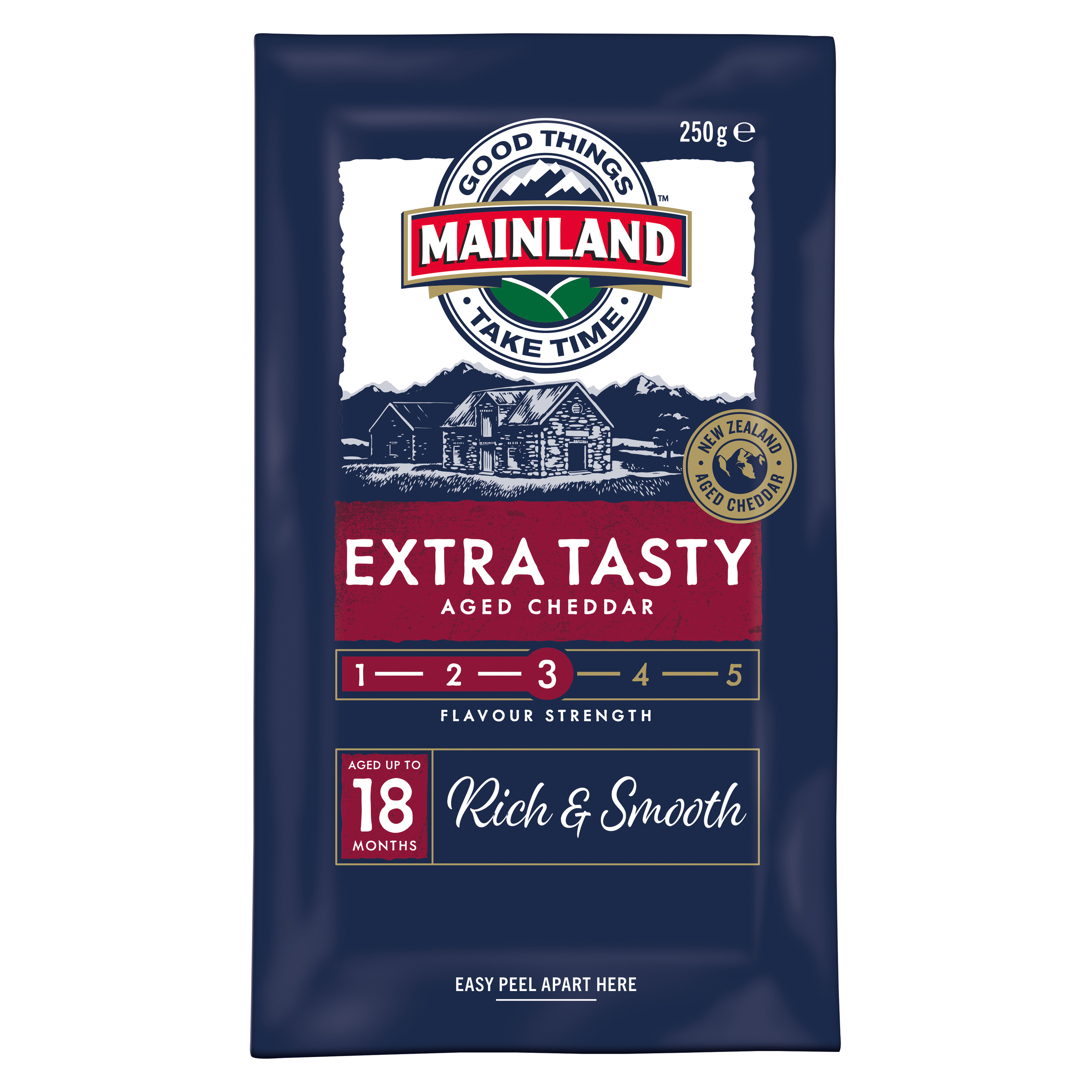 Mainland Extra Tasty Aged Cheddar Cheese Block 250g pack