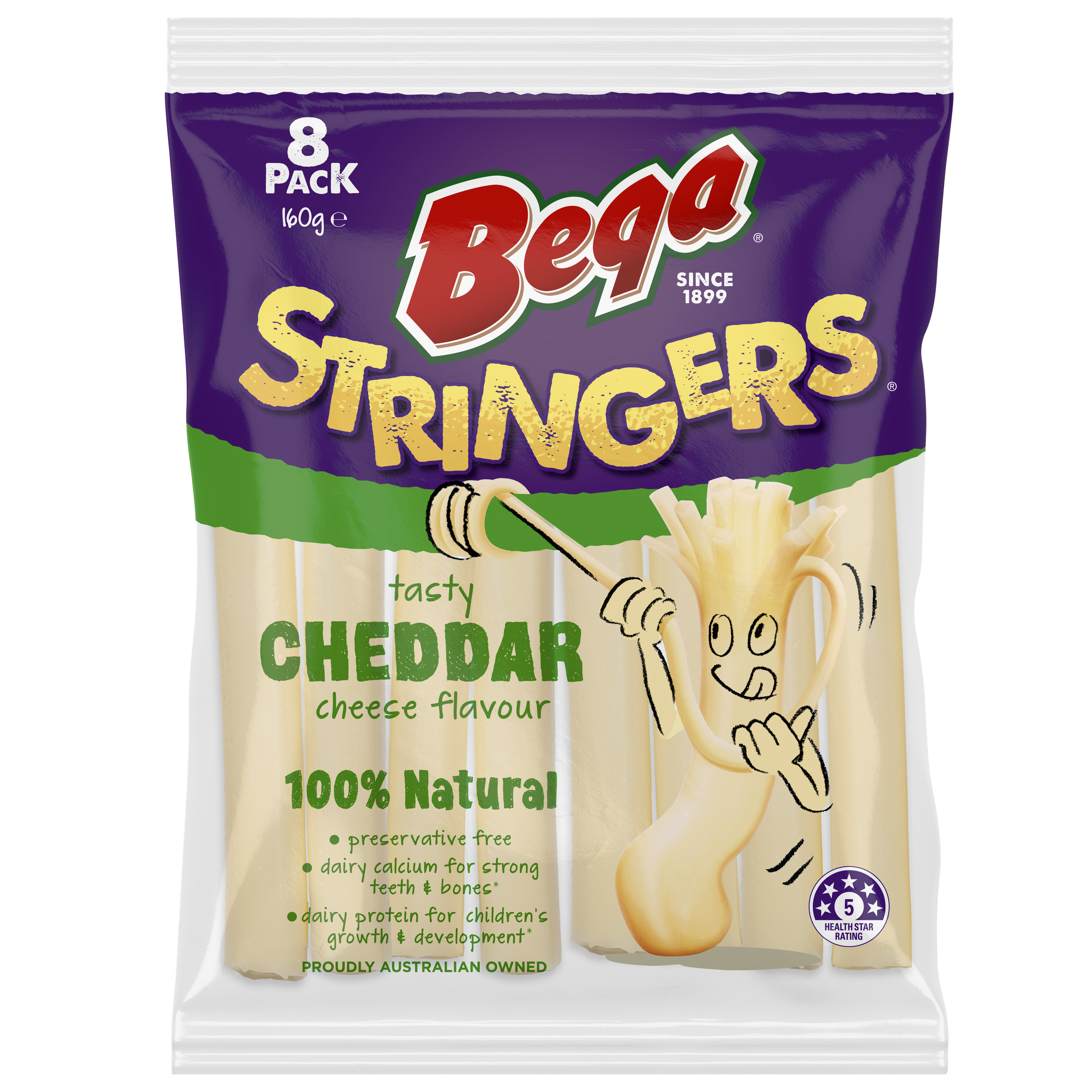 Bega Stringers Cheddar Cheese Snack | 8 Pack | 160g pack