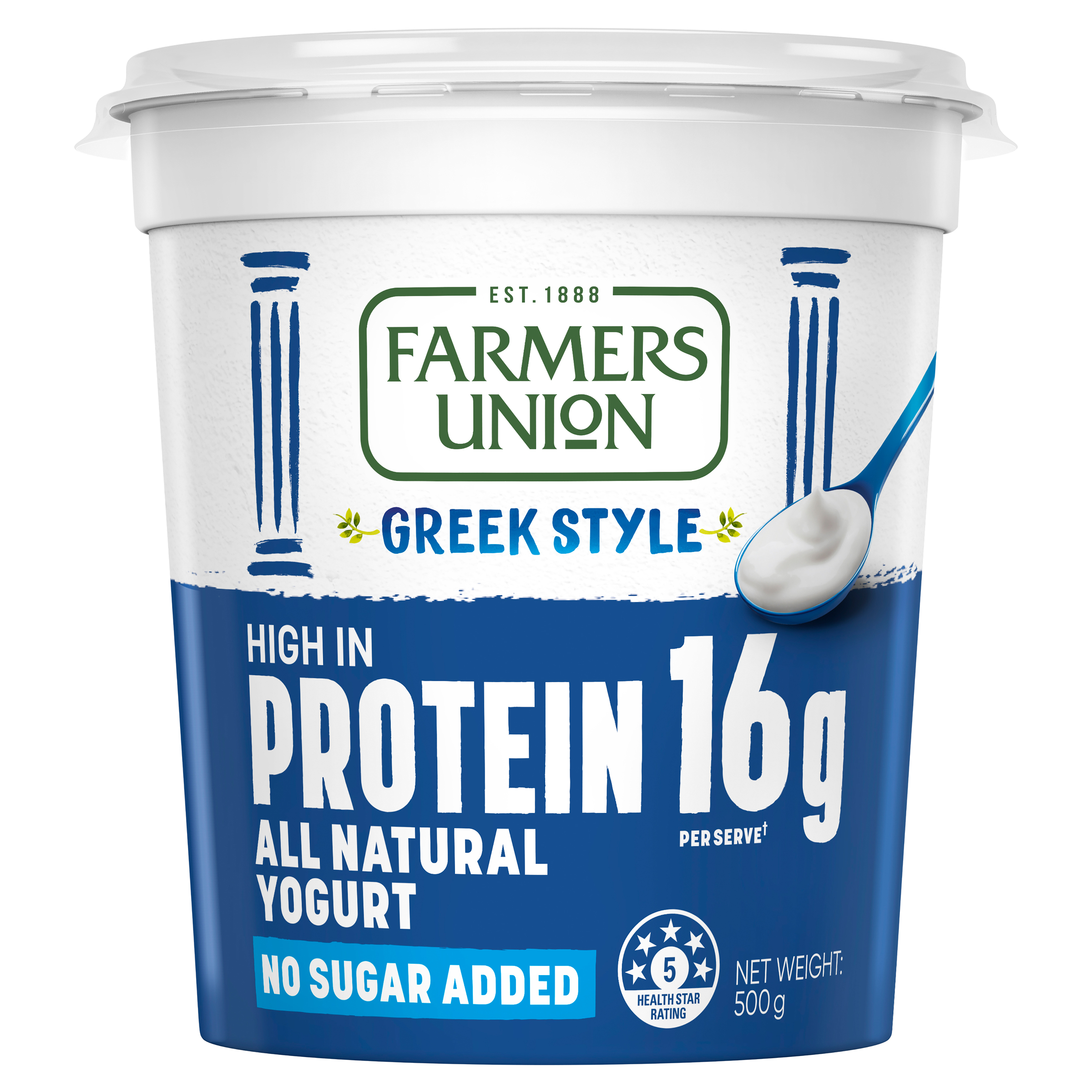 Farmers Union Greek Style High Protein Natural Yogurt 500g — best Greek yoghurt no additives Australia