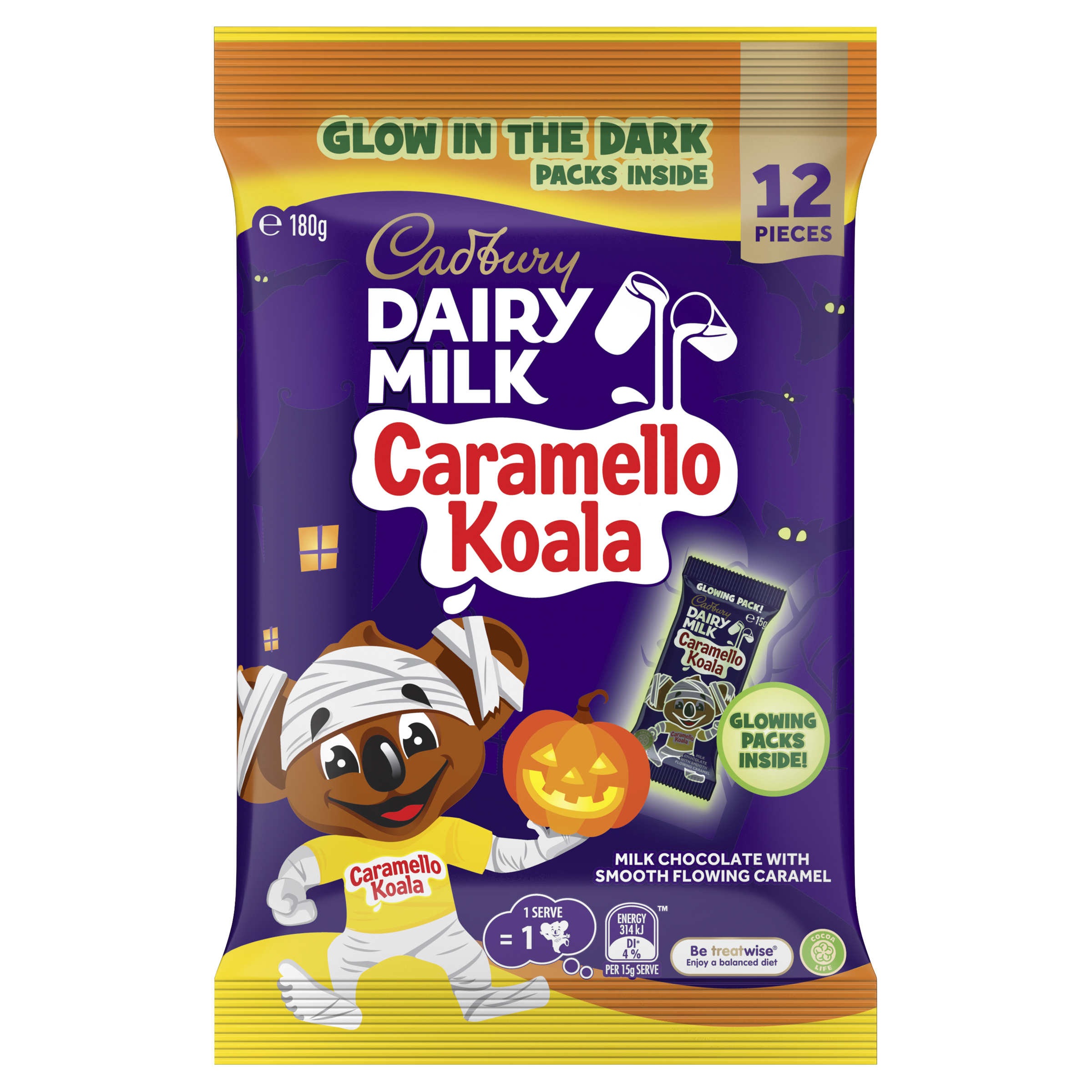 Cadbury Dairy Milk Caramello Koala Glow in the Dark Sharepack 12 Pack 180g pack
