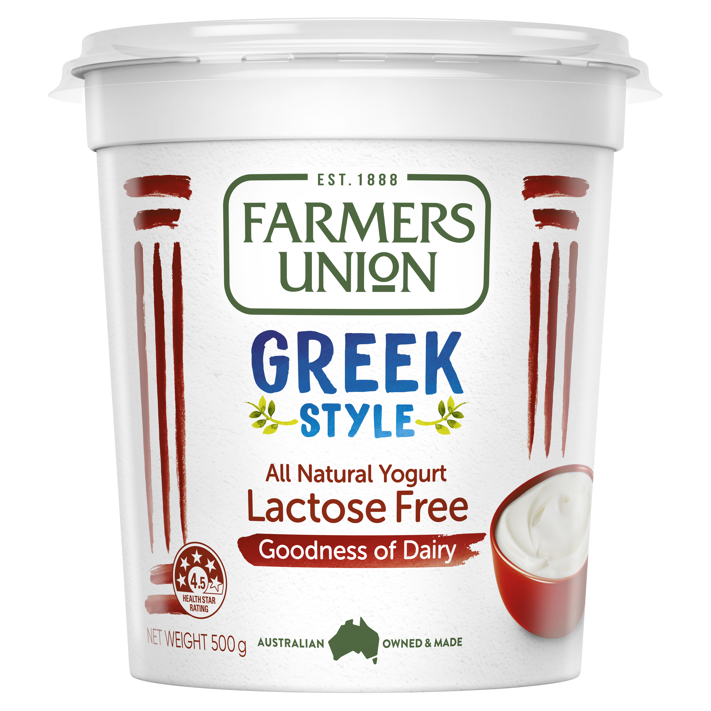 Farmers Union Greek Style Lactose Free Yogurt 500g pack