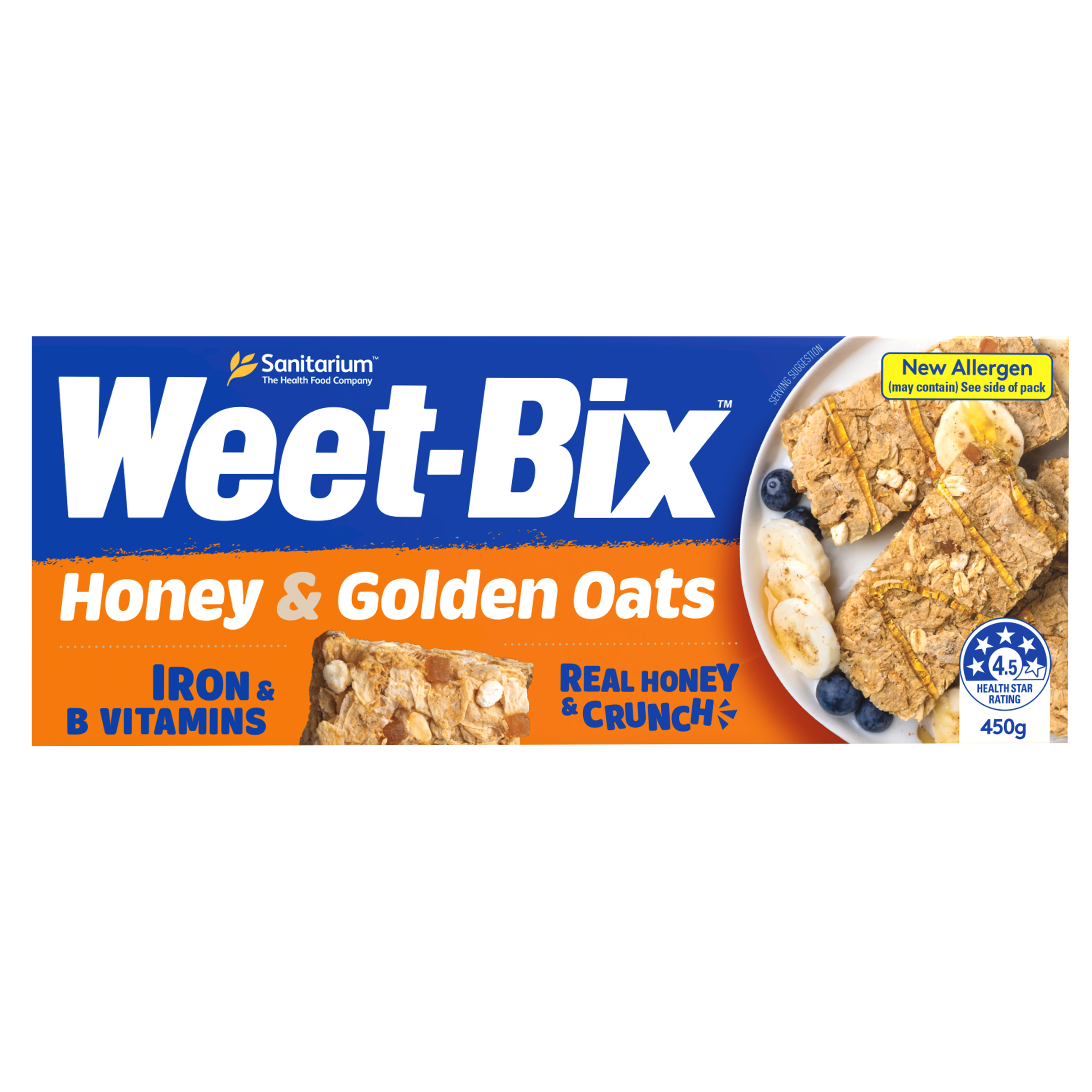 Weet-Bix Honey & Golden Oats Breakfast Cereal 450g pack