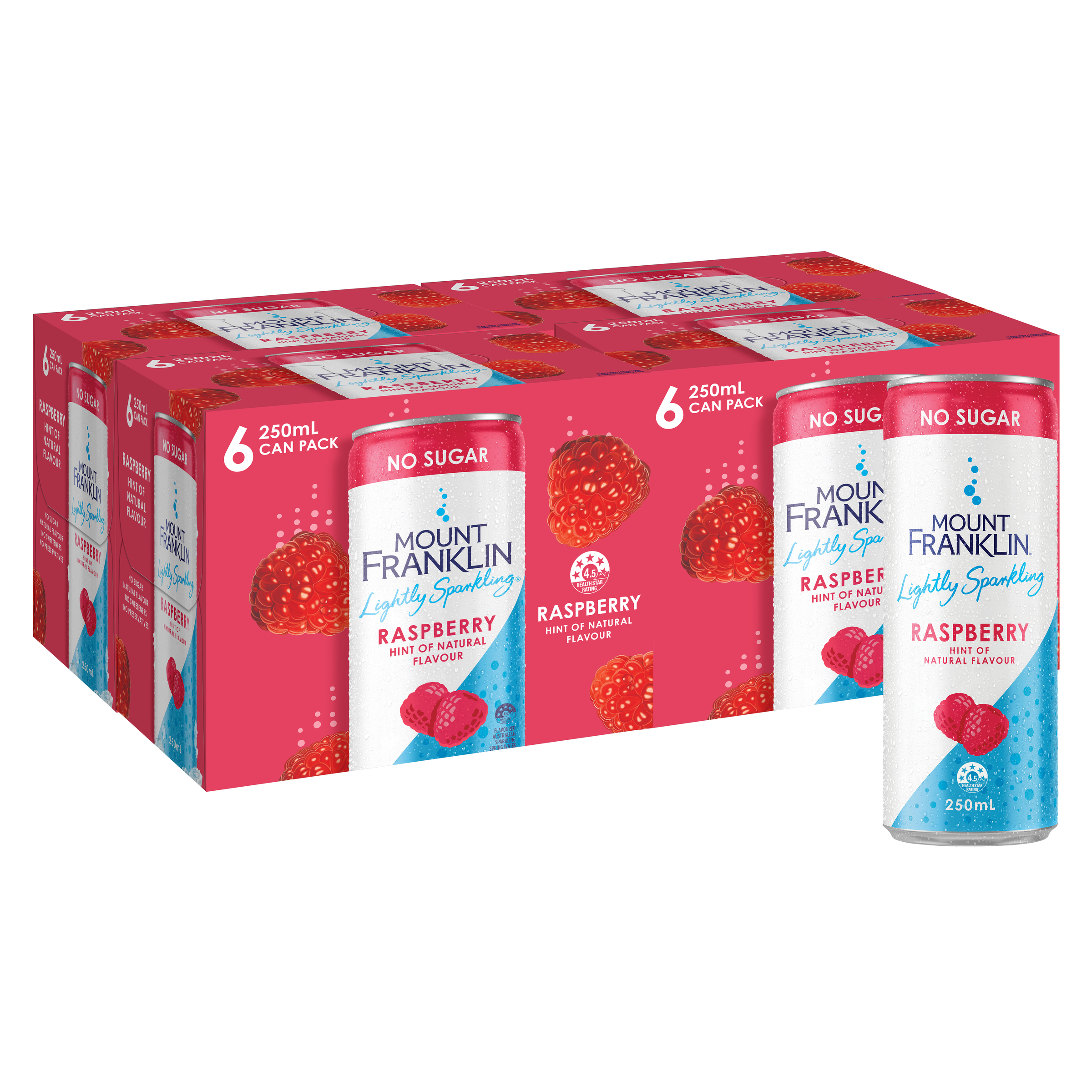 Mount Franklin Lightly Sparkling Water Raspberry Multipack Mini Cans 250mL x 24 Cans pack