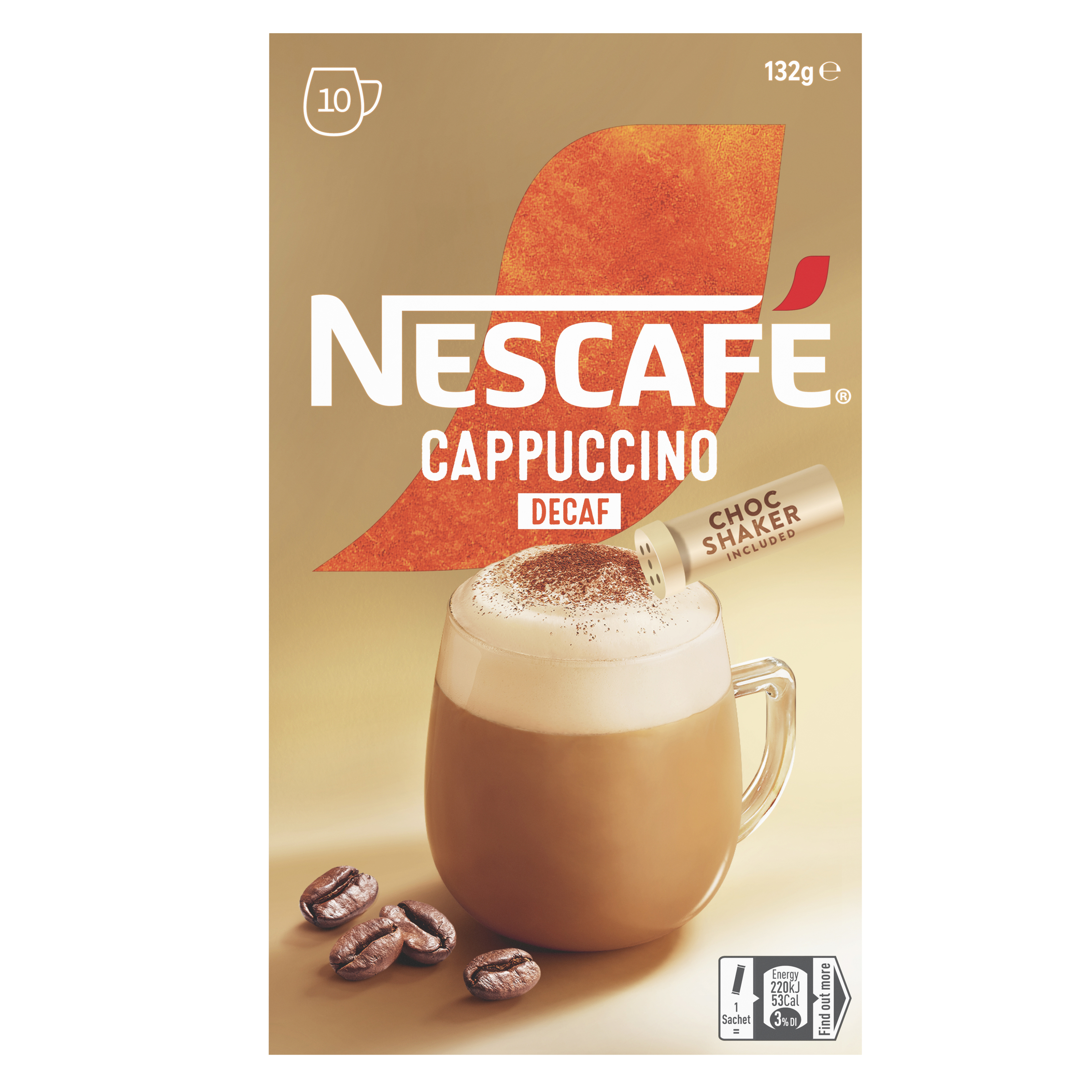 NESCAFE Decaf Cappuccino Coffee Sachets 10 Pack pack