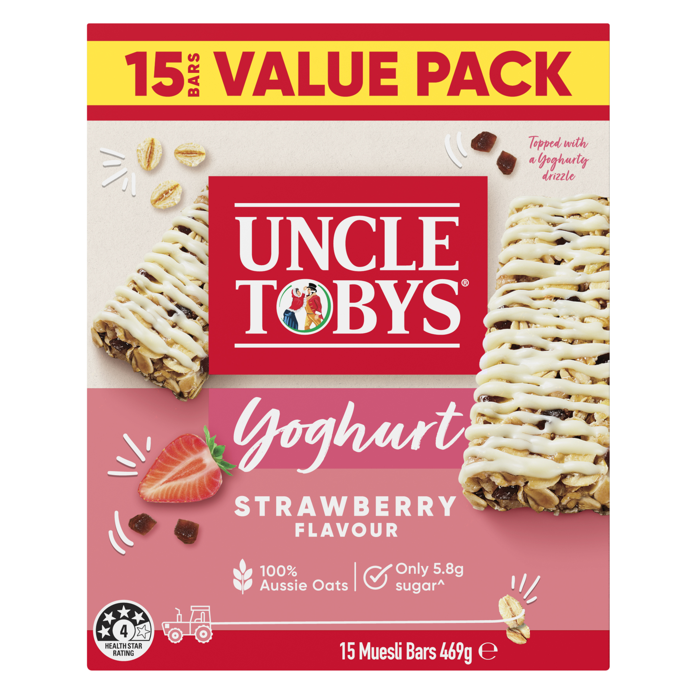 UNCLE TOBYS Muesli Bars Yoghurt Strawberry  x15 469g pack