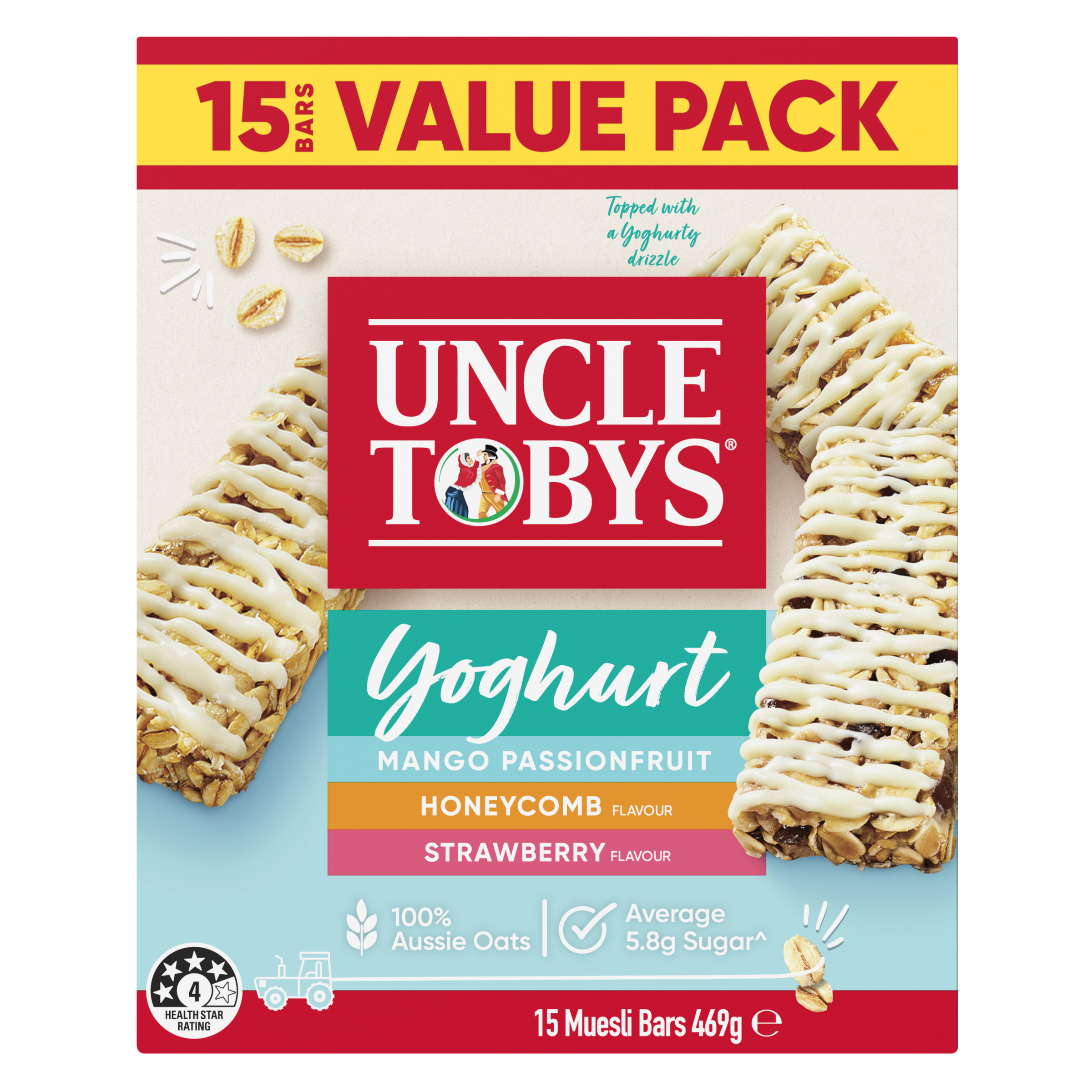 UNCLE TOBYS Muesli Bars Yoghurt Variety Pack x15 469g pack