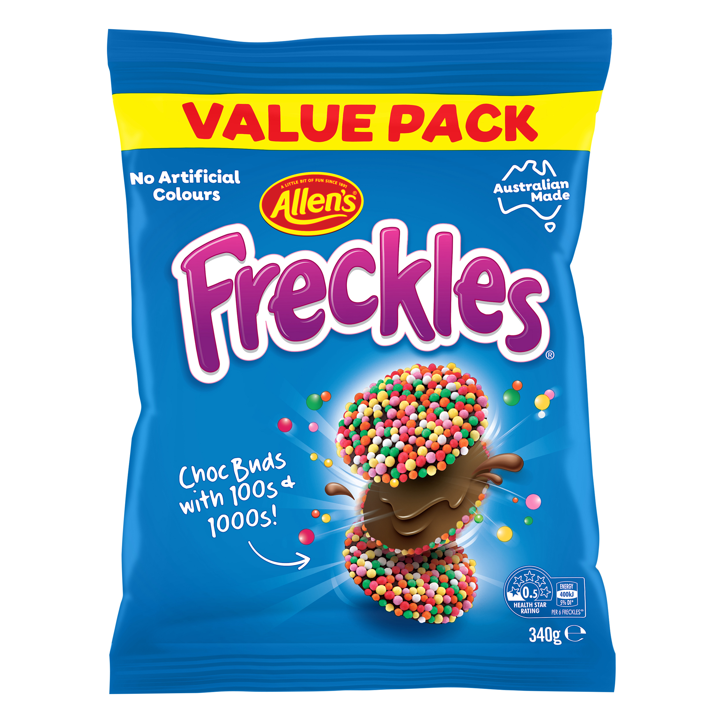 Allen's Freckles Milk Choc Bag 340g pack